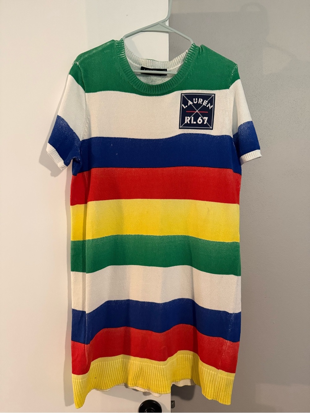 Ralph Lauren Multicolor Rainbow Stripe Knit Dress - Green/Blue/Red/Yellow/White